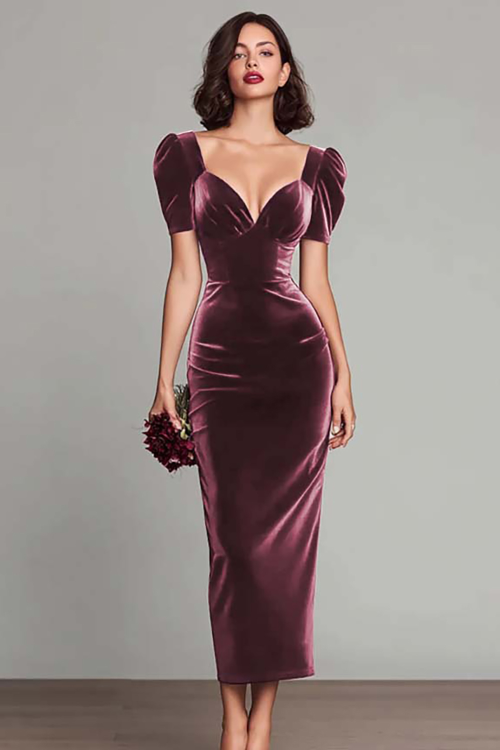 Elegant Burgundy Velvet Sheath Long Holiday Party Dress