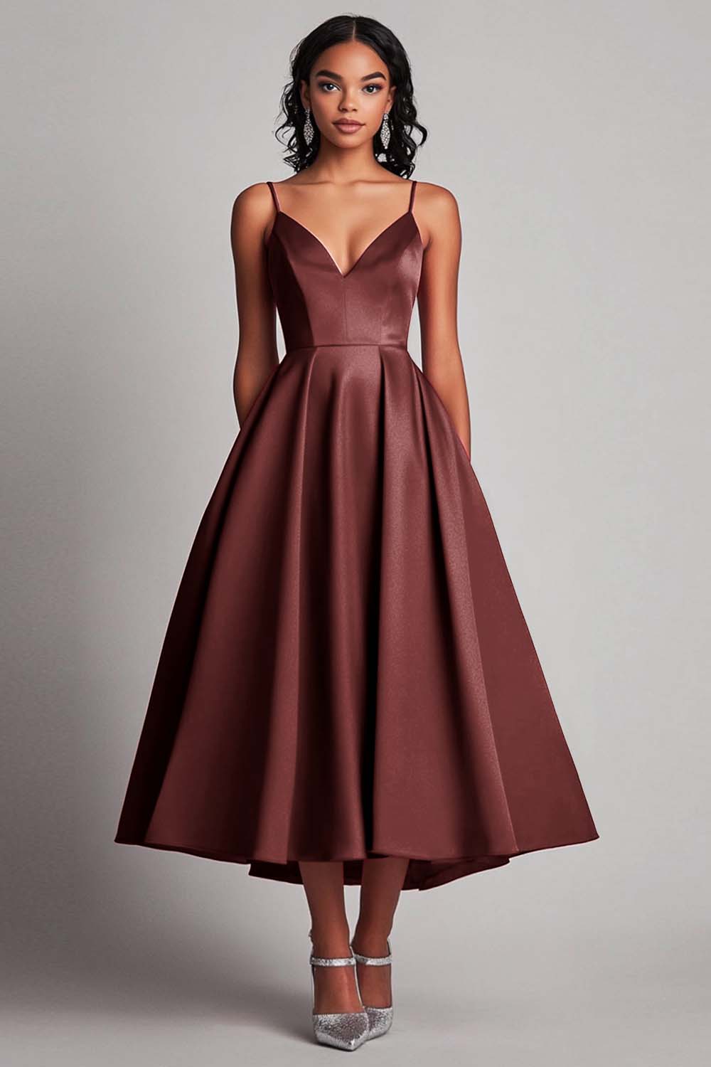 Modest Spaghetti Straps Dark Navy Asymmetrical Long Formal Dress