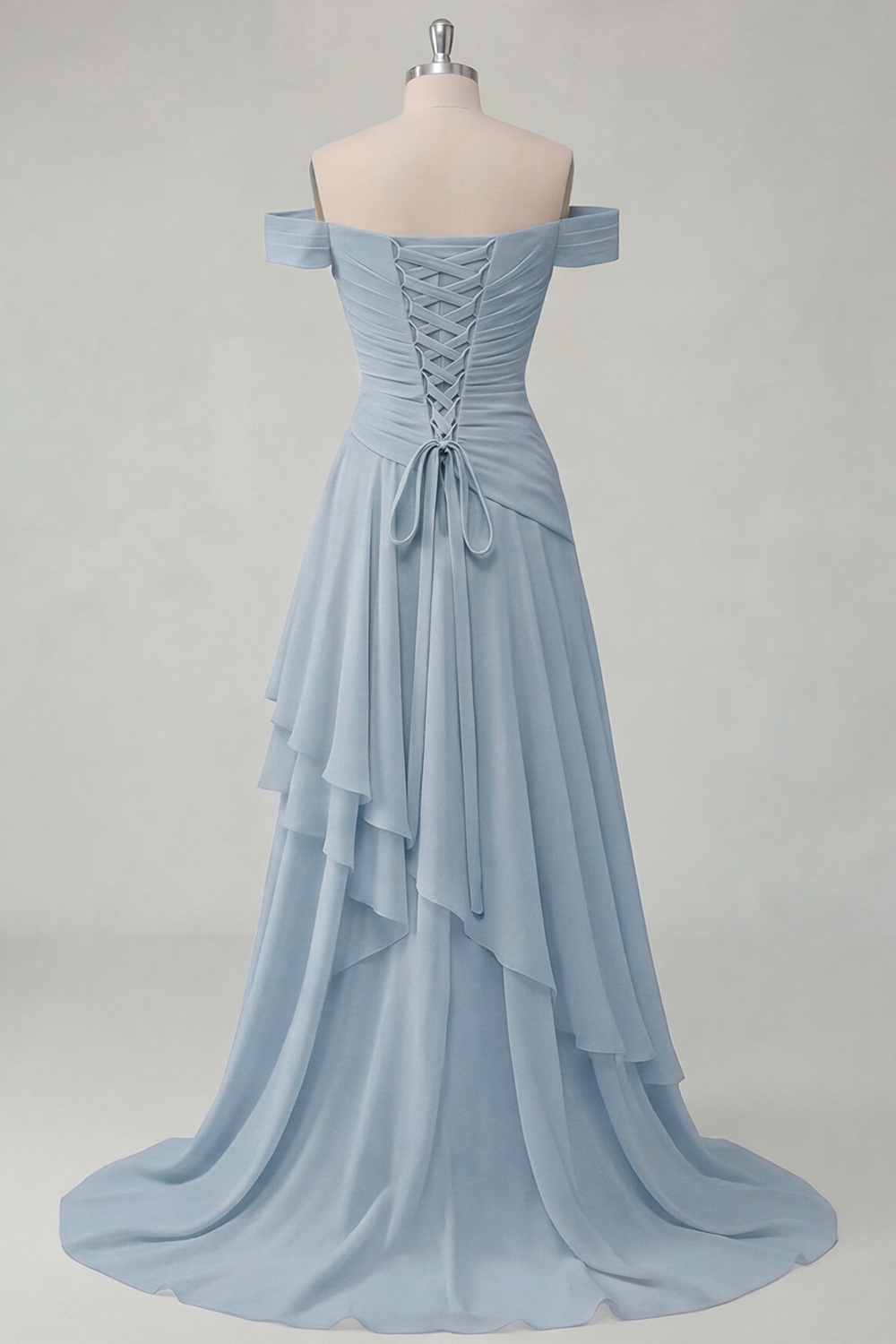 Off the Shoulder Ruched A Line Butter Yellow Ruffled Prom Dress with Slit