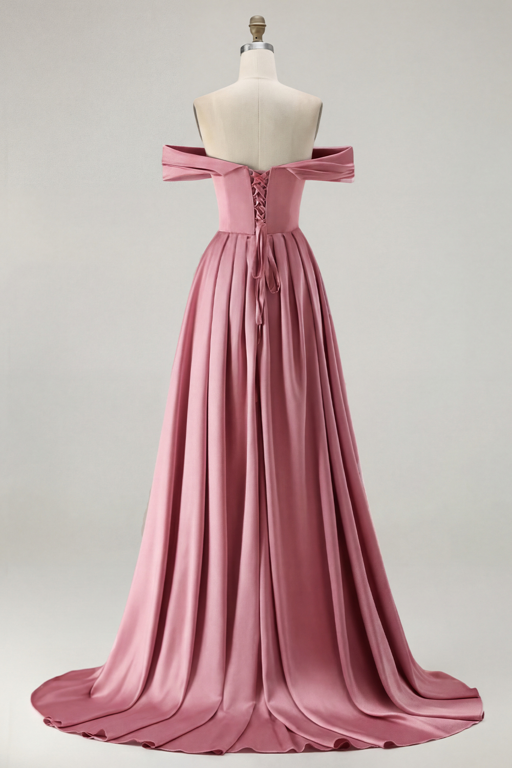 Blue A Line Off the Shoulder Long Satin Prom Dress with Slit