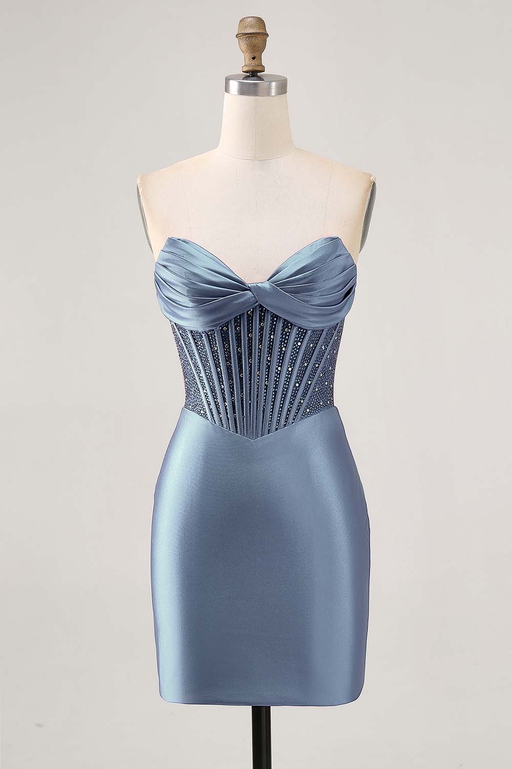 Sparkly Fuchsia Strapless Tight Corset Short Satin Homecoming Dress