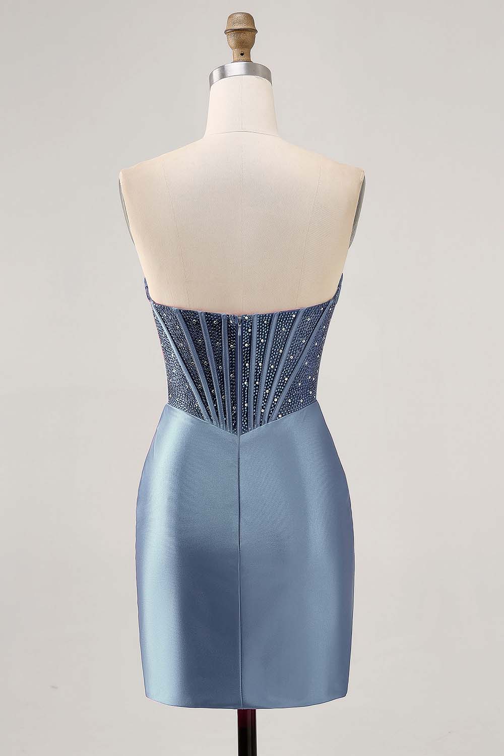 Sparkly Fuchsia Strapless Tight Corset Short Satin Homecoming Dress