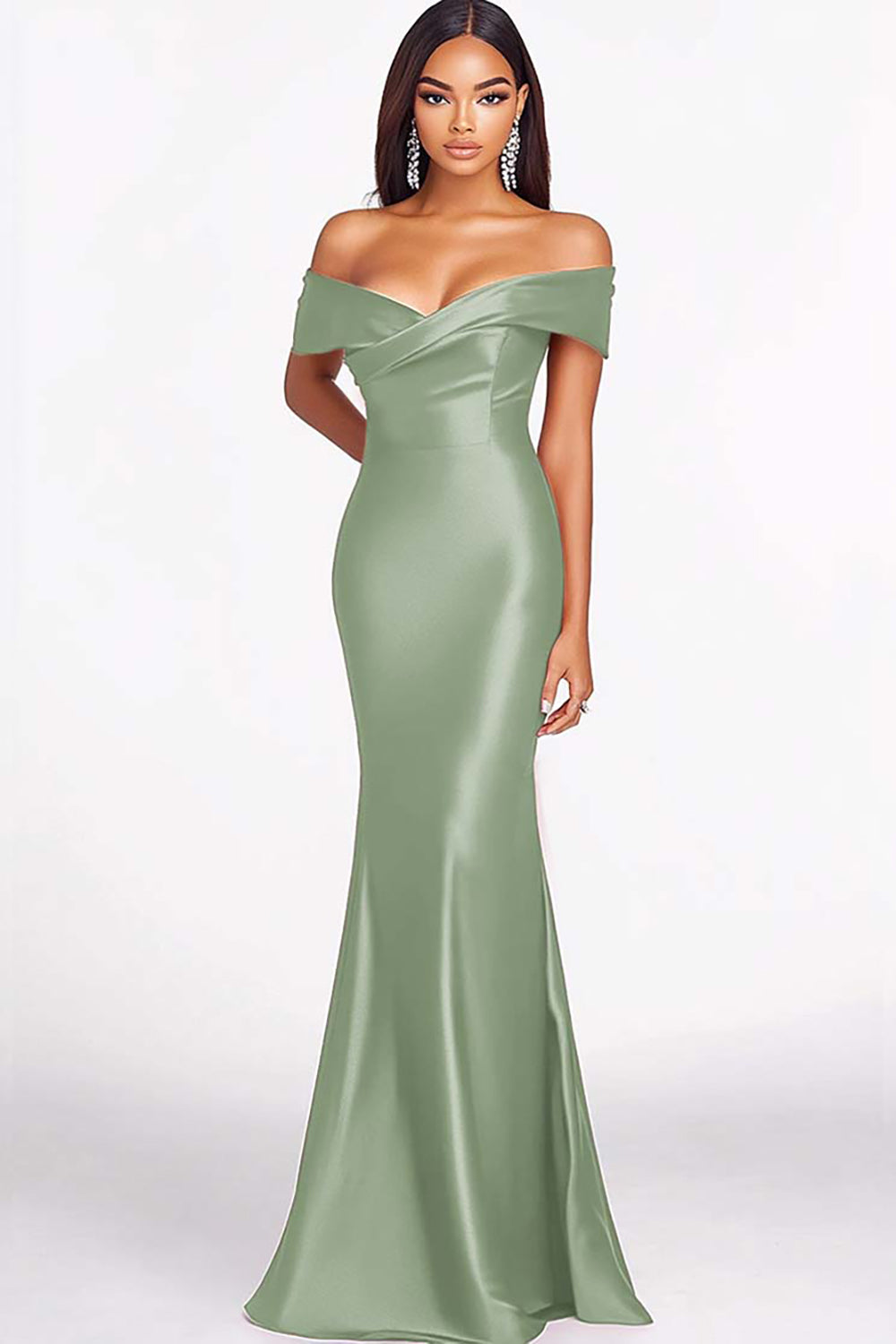 Off the Shoulder Mermaid Elegant Eucalyptus Long Formal Dress