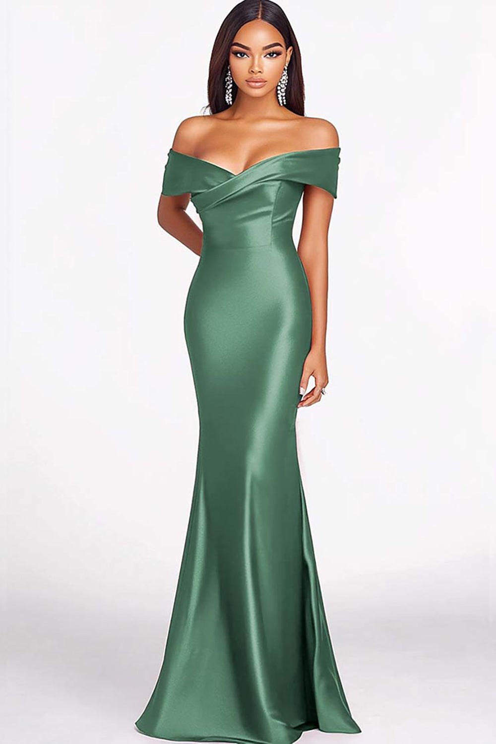 Off the Shoulder Mermaid Elegant Eucalyptus Long Formal Dress