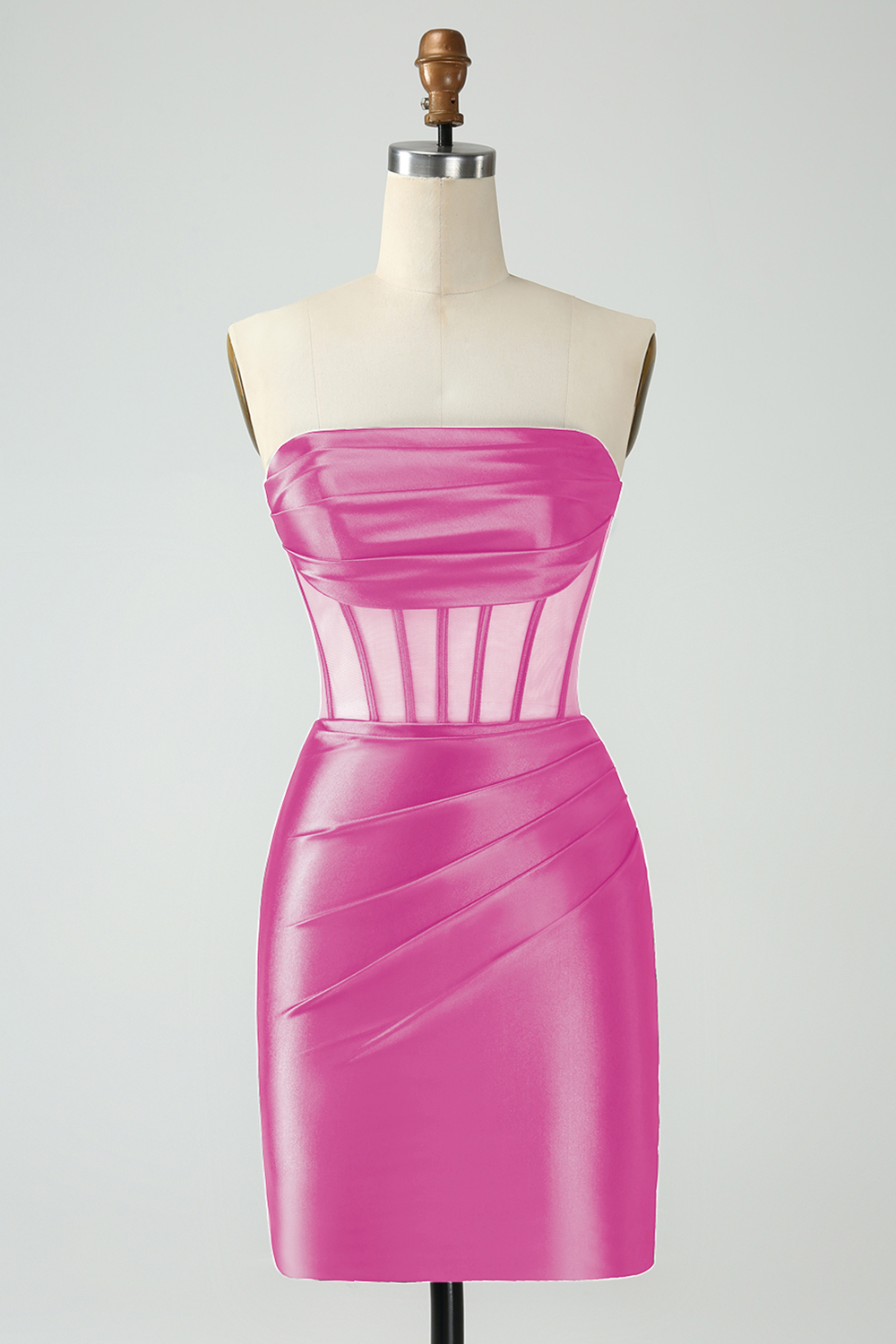 Dark Green Strapless Bodycon Satin Ruched Corset Short Homecoming Dress 