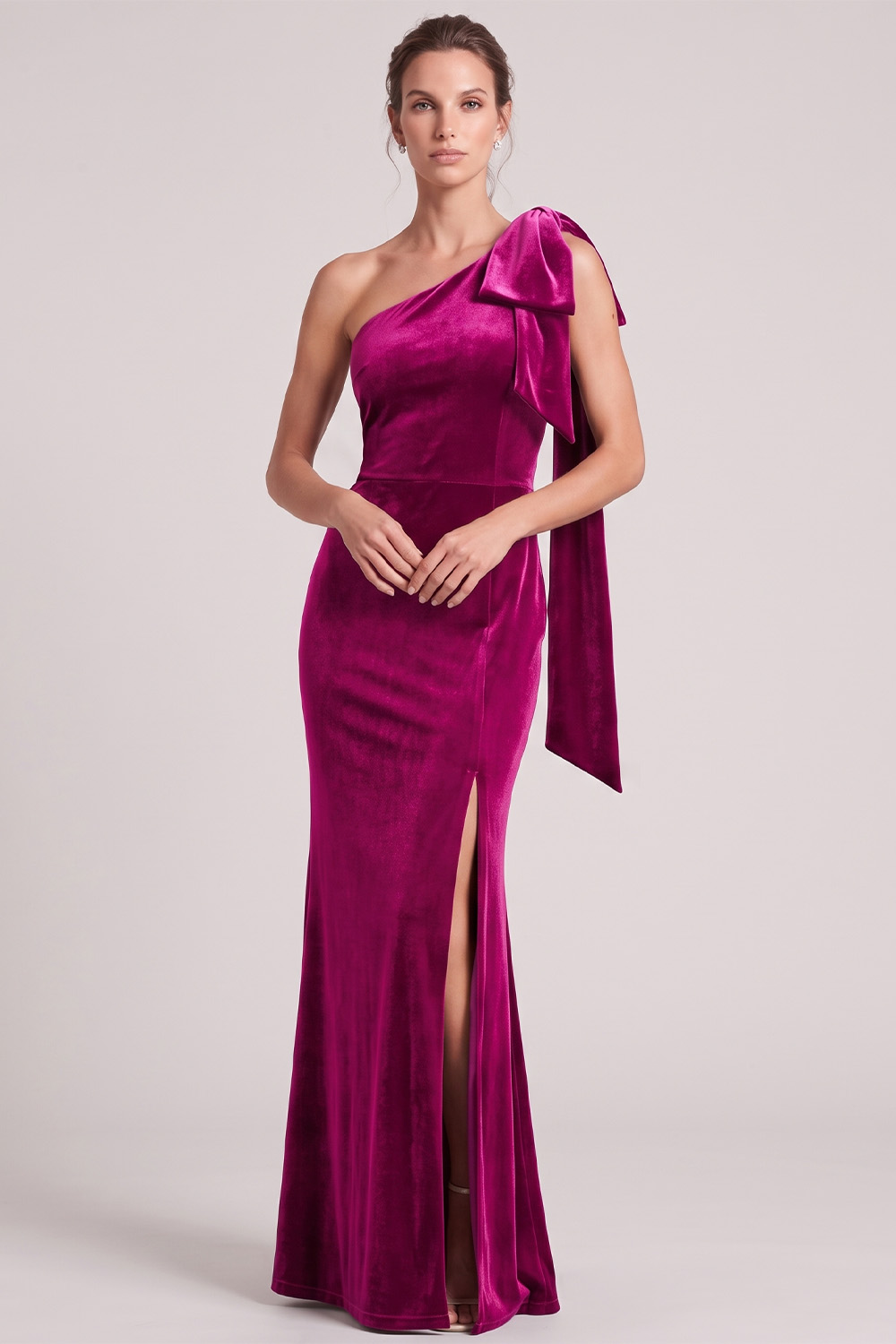Olive Velvet Mermaid One Shoulder Long Holiday Dress with Slit