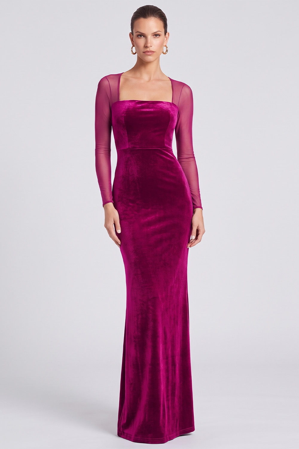 Dark Green Sheath Velvet Square Neck Long Sleeves Holiday Party Dress
