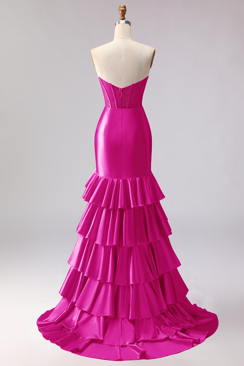 Sparkly Red Beaded Mermaid Sweetheart Ruffled Long Corset Prom Dress