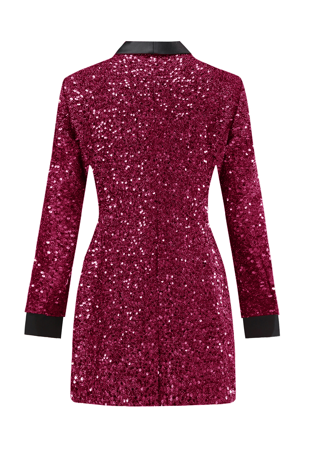 Sparkly Burgundy Shawl Lapel Sequins Double Breasted Slim Fitted Women Blazer