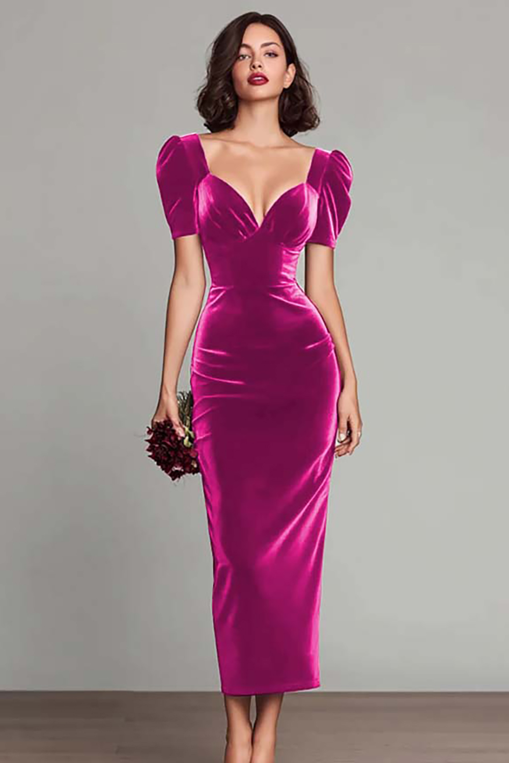 Elegant Burgundy Velvet Sheath Long Holiday Party Dress