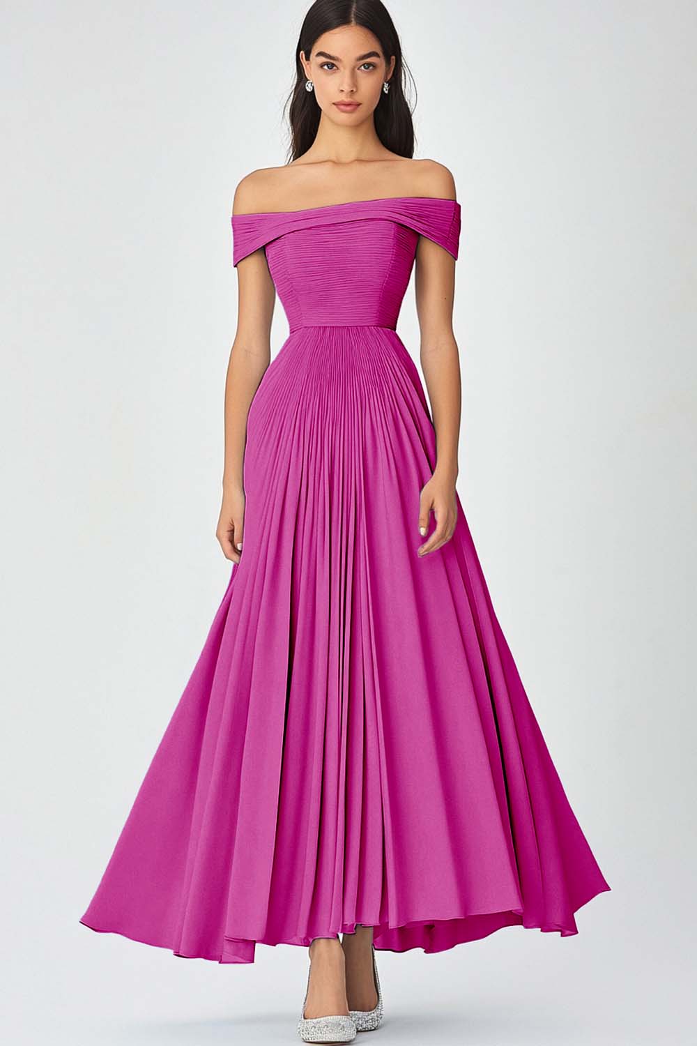 Off the Shoulder Dusty Sage A Line Long Chiffon Formal Dress