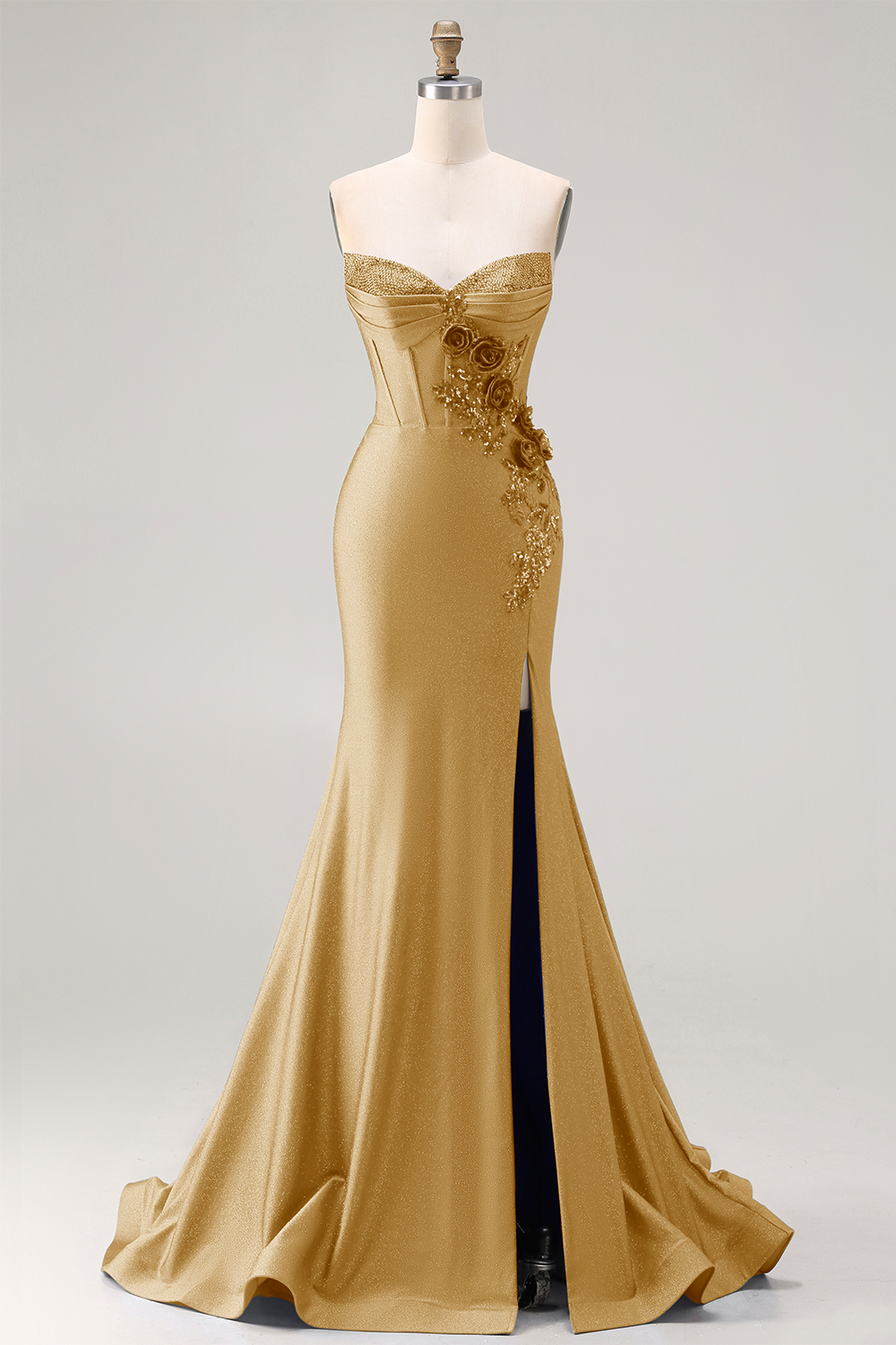 Sparkly Royal Blue Corset Satin Long Mermaid Prom Dress with Appliques