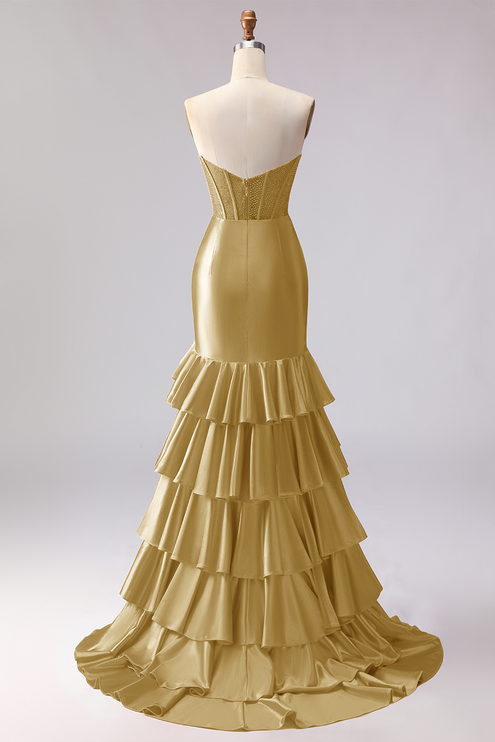 Sparkly Red Beaded Mermaid Sweetheart Ruffled Long Corset Prom Dress