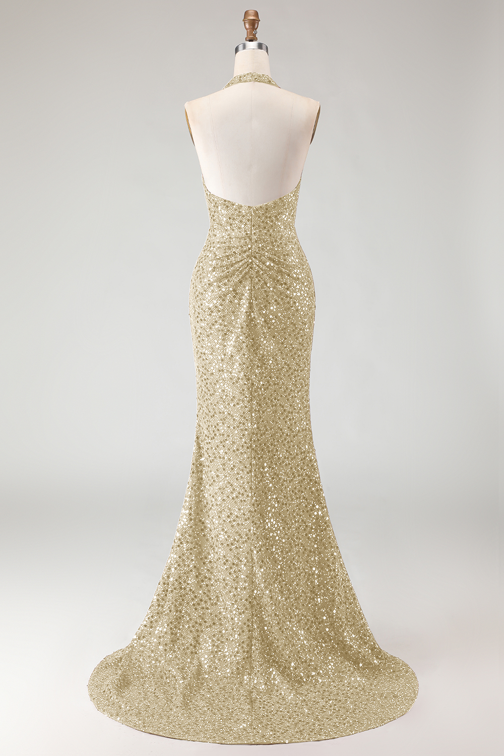 Sparkly Burgundy Sequin Halter Long Mermaid Prom Dress with Slit