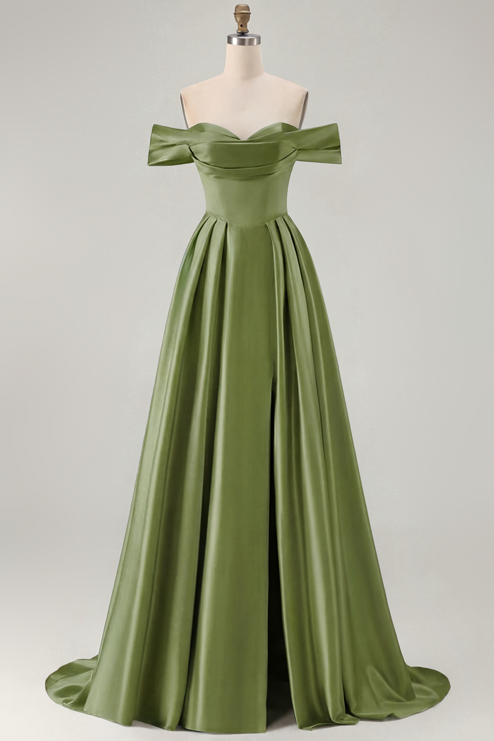 Blue A Line Off the Shoulder Long Satin Prom Dress with Slit