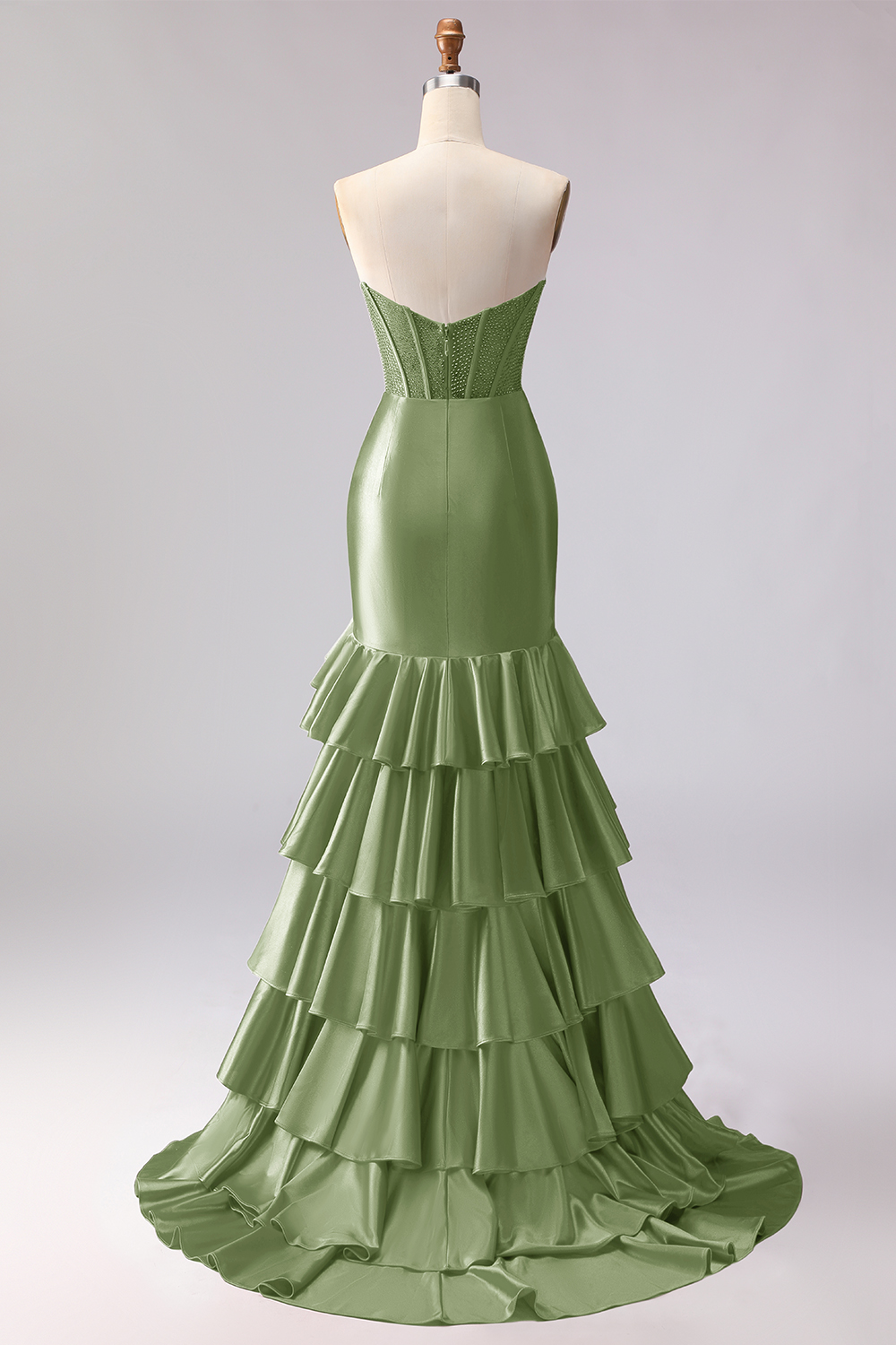 Sparkly Red Beaded Mermaid Sweetheart Ruffled Long Corset Prom Dress