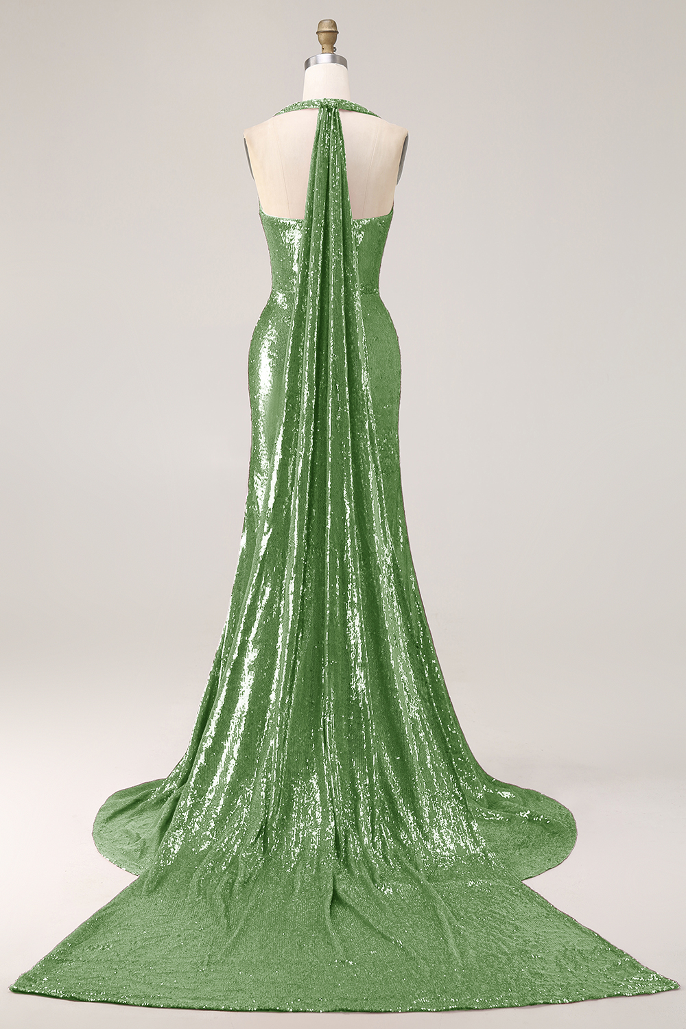 Sparkly Fuchsia Mermaid Sequin Side Cape Long Halter Prom Dress with Slit