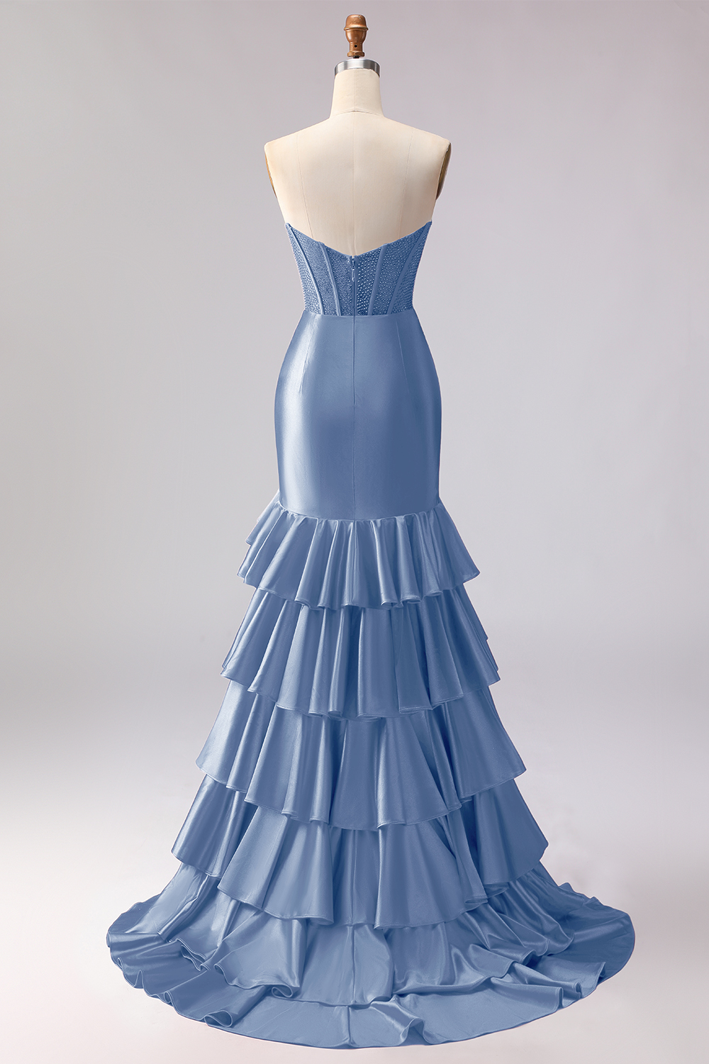 Sparkly Red Beaded Mermaid Sweetheart Ruffled Long Corset Prom Dress