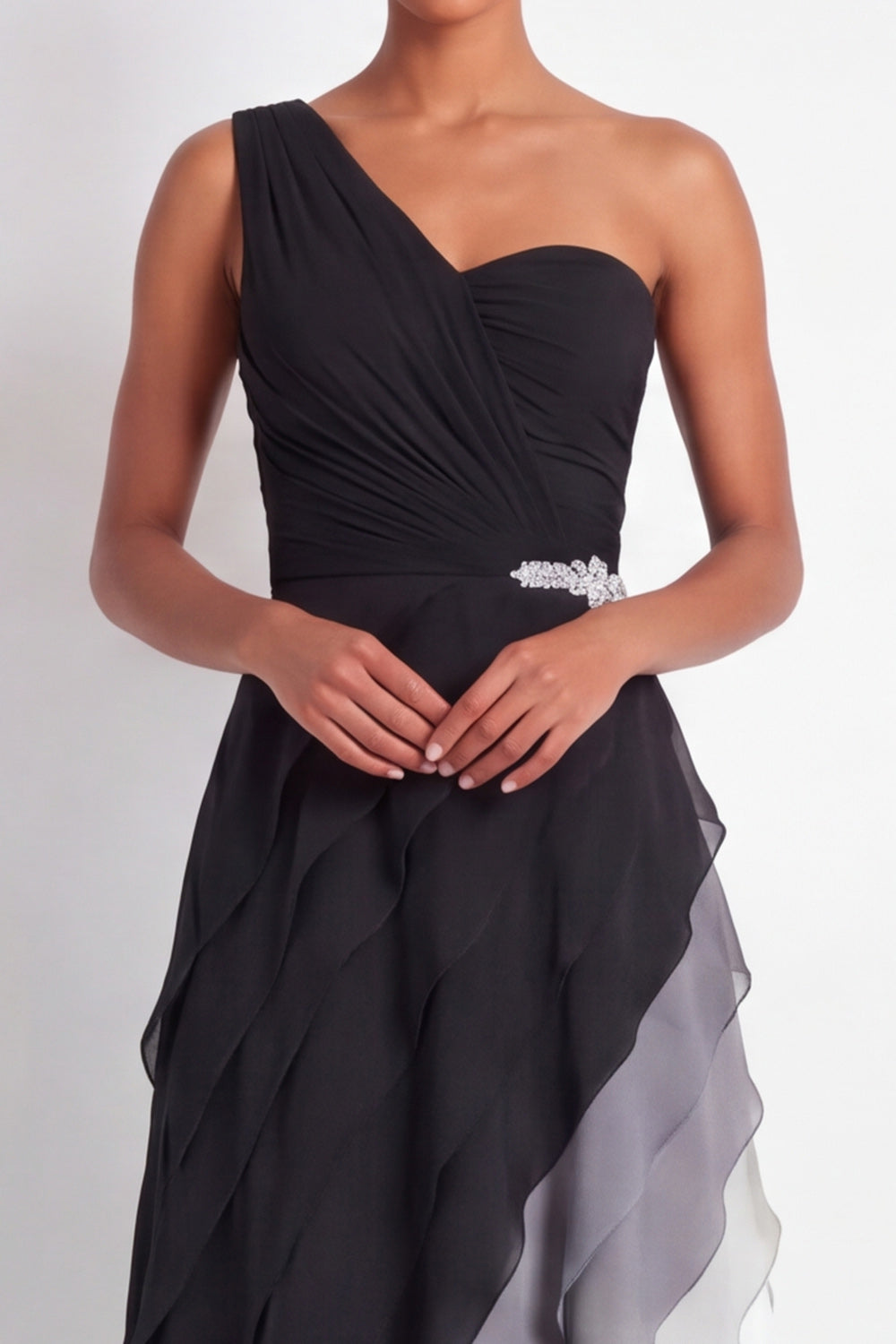 Black and White Maxi A Line Color Block Formal Dress with Ruffles