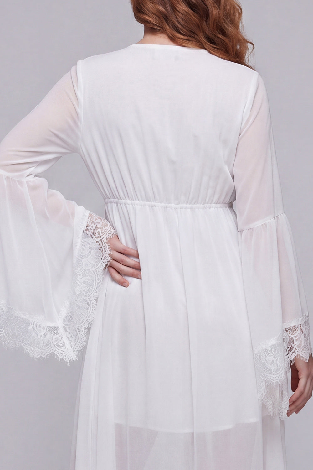 White V-Neck A Line High Low Engagement Dress with Lace