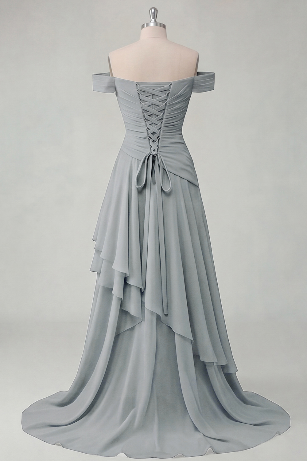 Off the Shoulder Ruched A Line Butter Yellow Ruffled Prom Dress with Slit