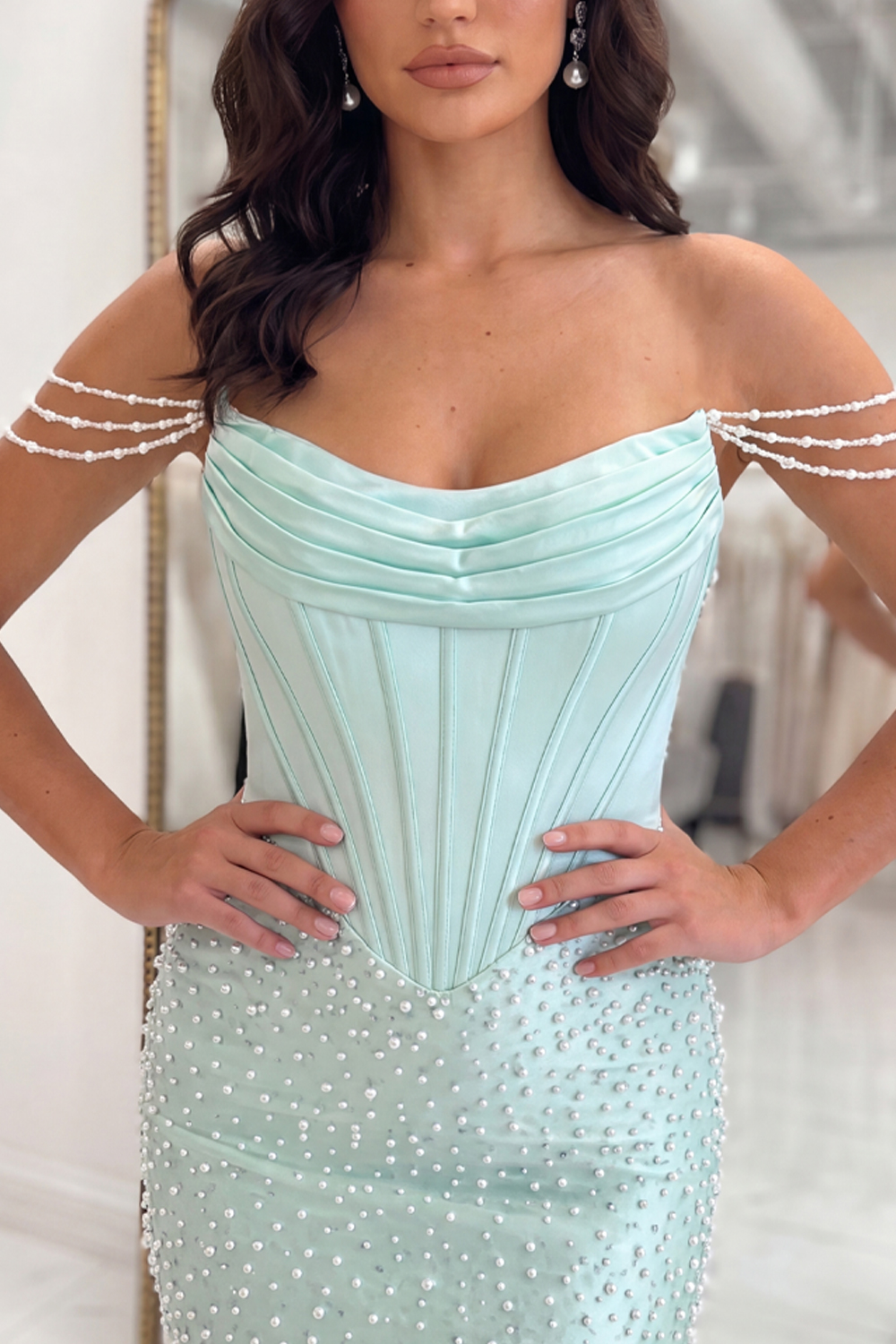 Sparkly Yellow Tight Short Corset Off the Shoulder Homecoming Dress with Pearls