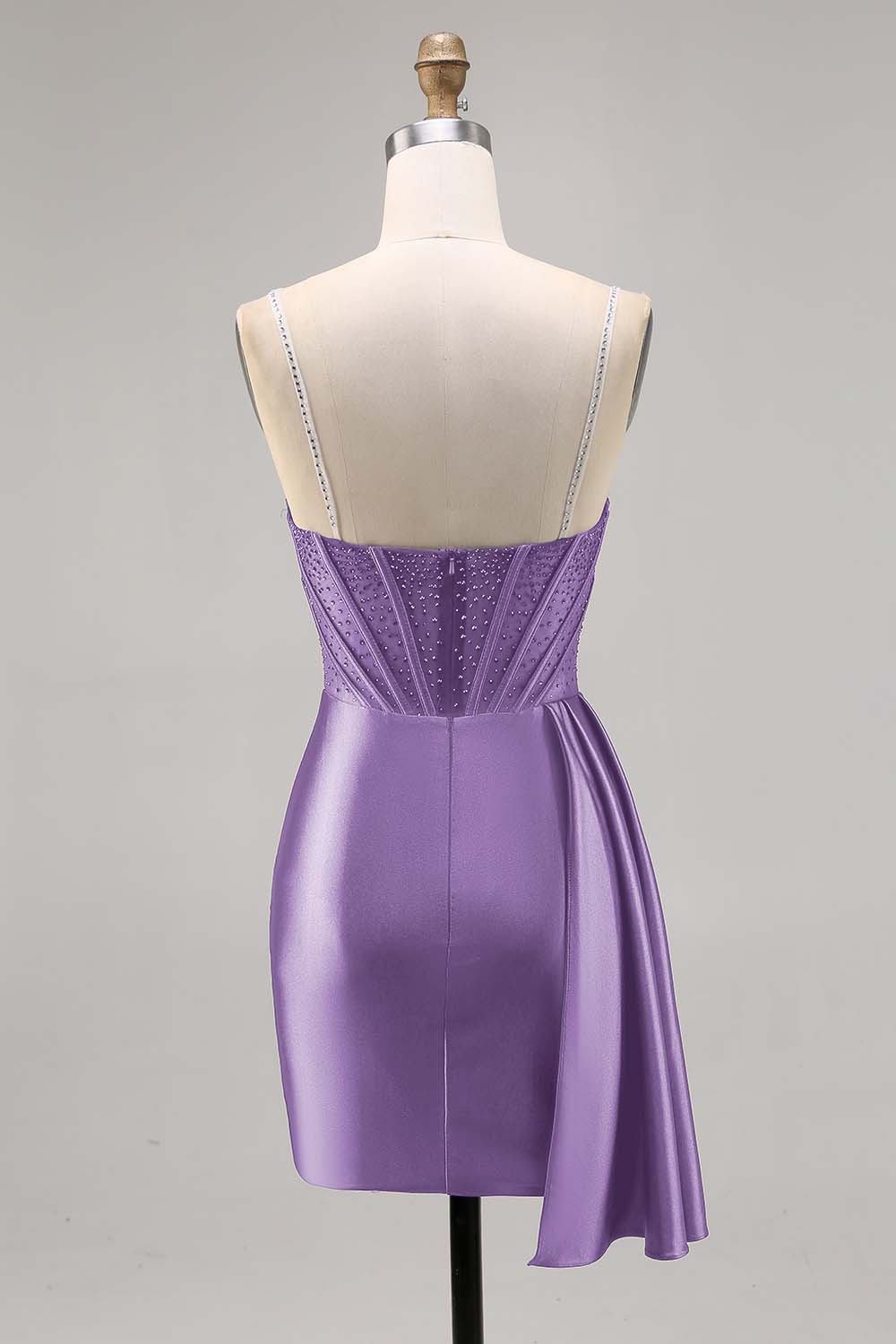 Sparkly Navy Satin Corset Short Homecoming Dress with Beading