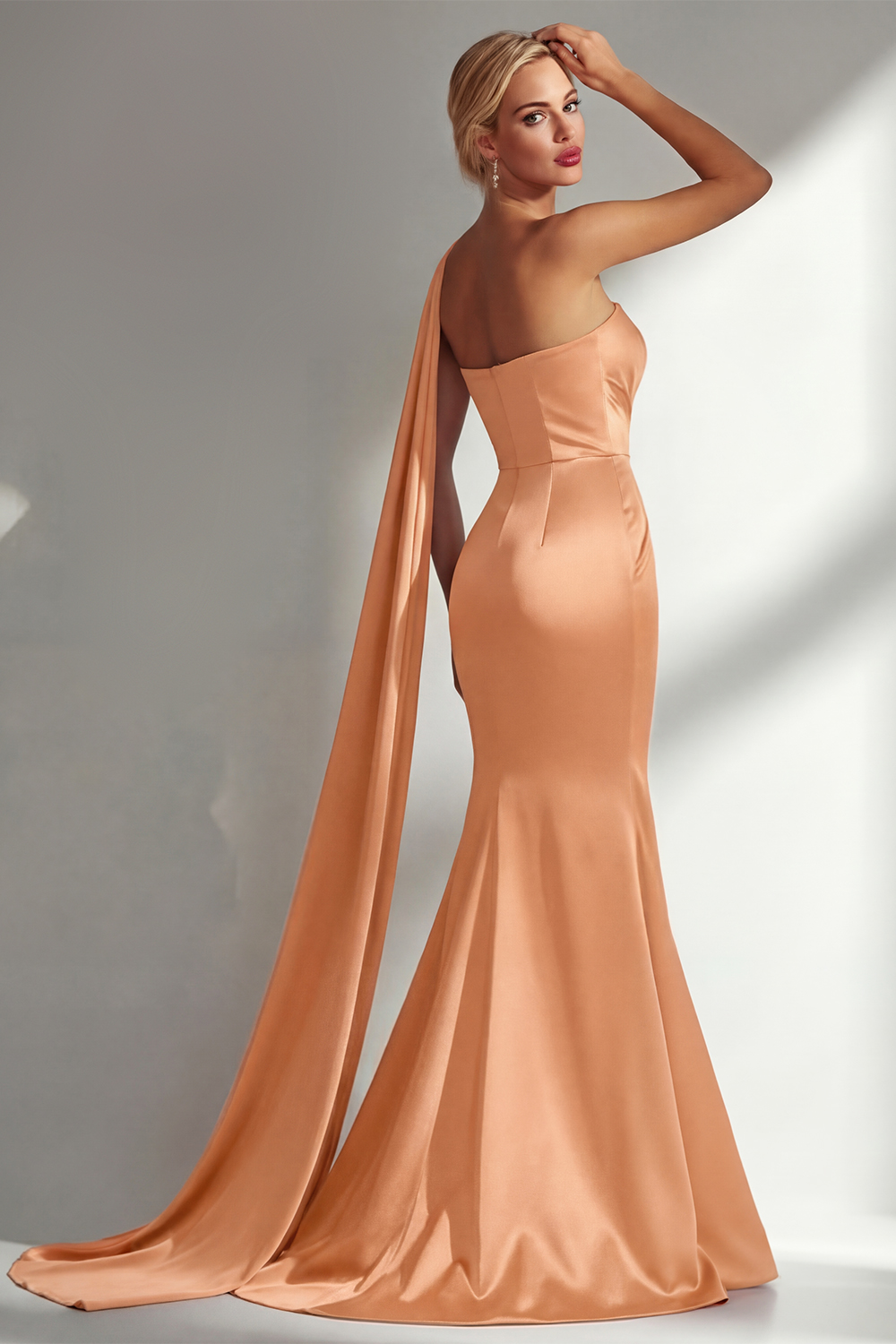 Elegant Burgundy Mermaid Neck Scarf Ruched Long Satin Prom Dress