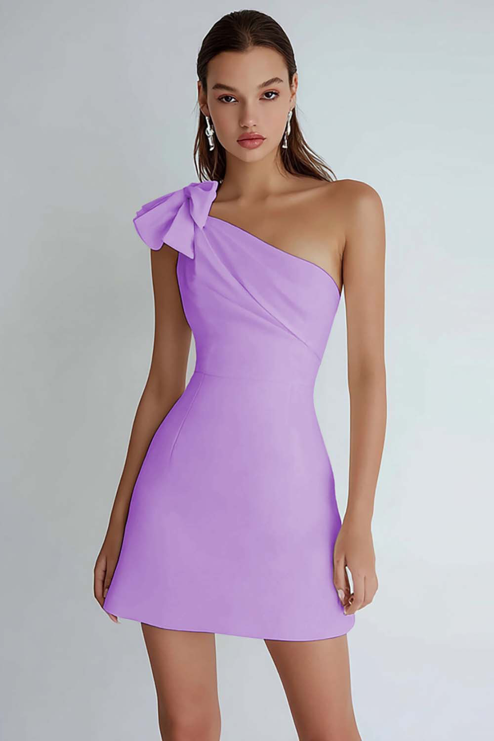 Ivory Satin A Line One Shoulder Short Homecoming Dress with Bow