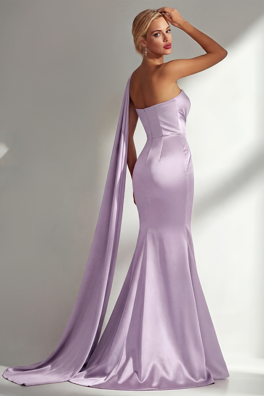 Elegant Burgundy Mermaid Neck Scarf Ruched Long Satin Prom Dress