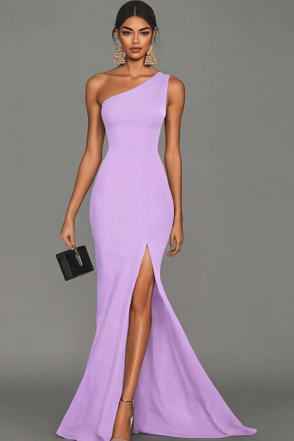 Elegant Black Mermaid One Shoulder Long Satin Formal Dress with Slit