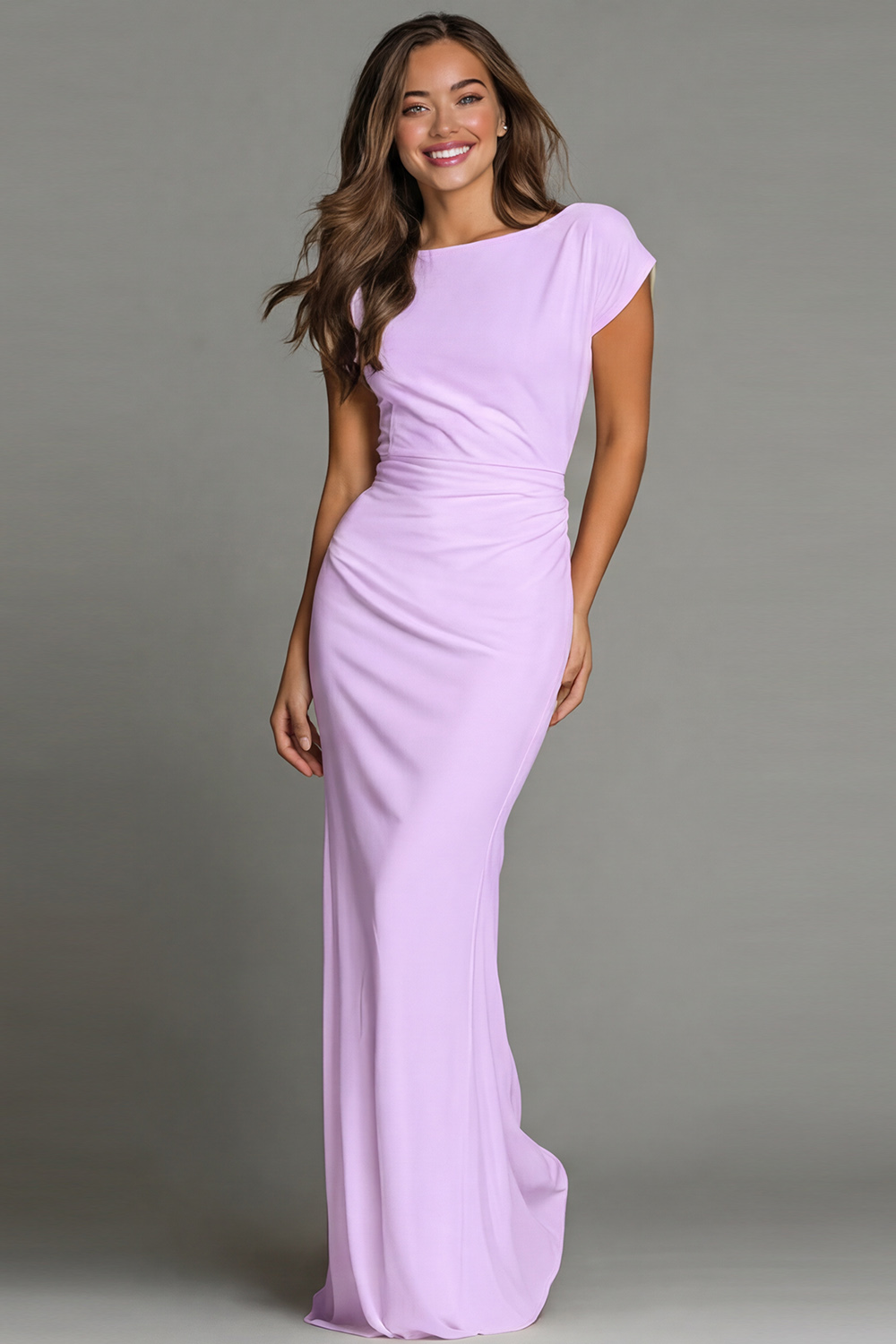 Navy Mermaid Boat Neck Long Formal Dress with Sleeves