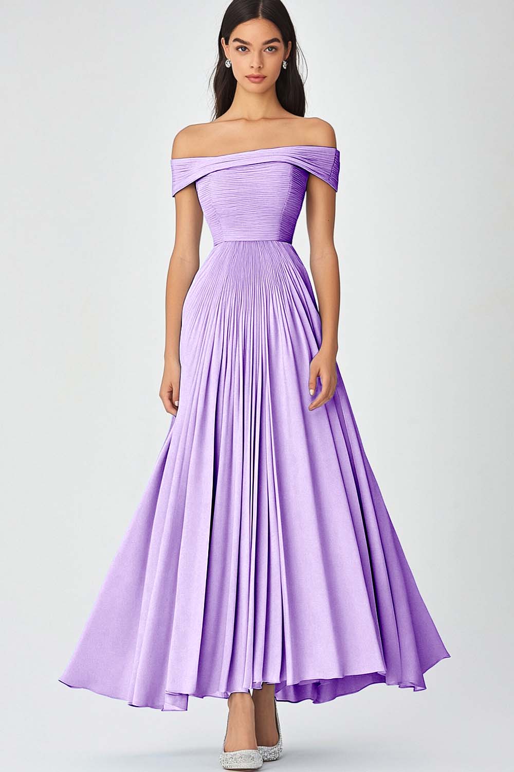 Off the Shoulder Dusty Sage A Line Long Chiffon Formal Dress
