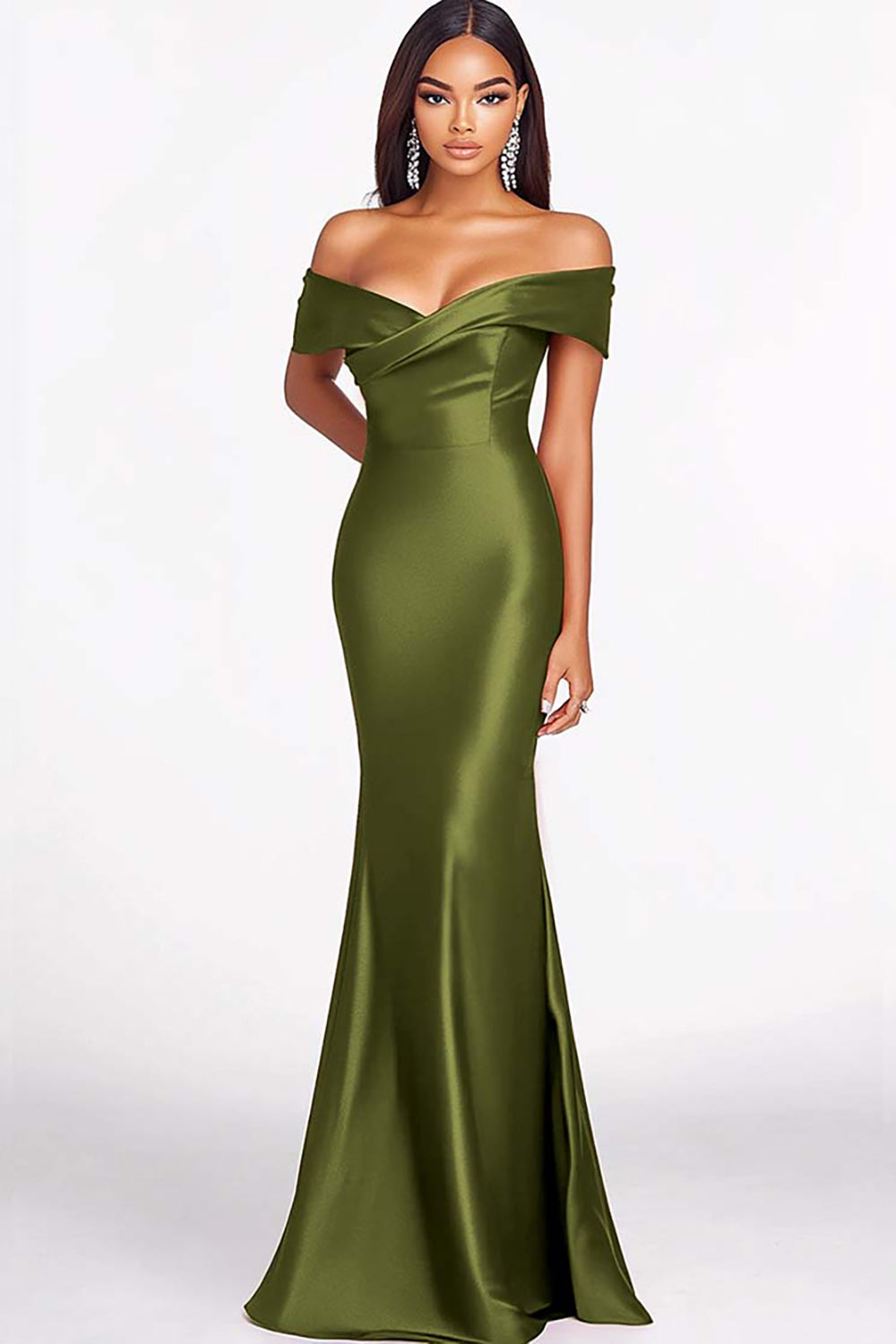 Off the Shoulder Mermaid Elegant Eucalyptus Long Formal Dress