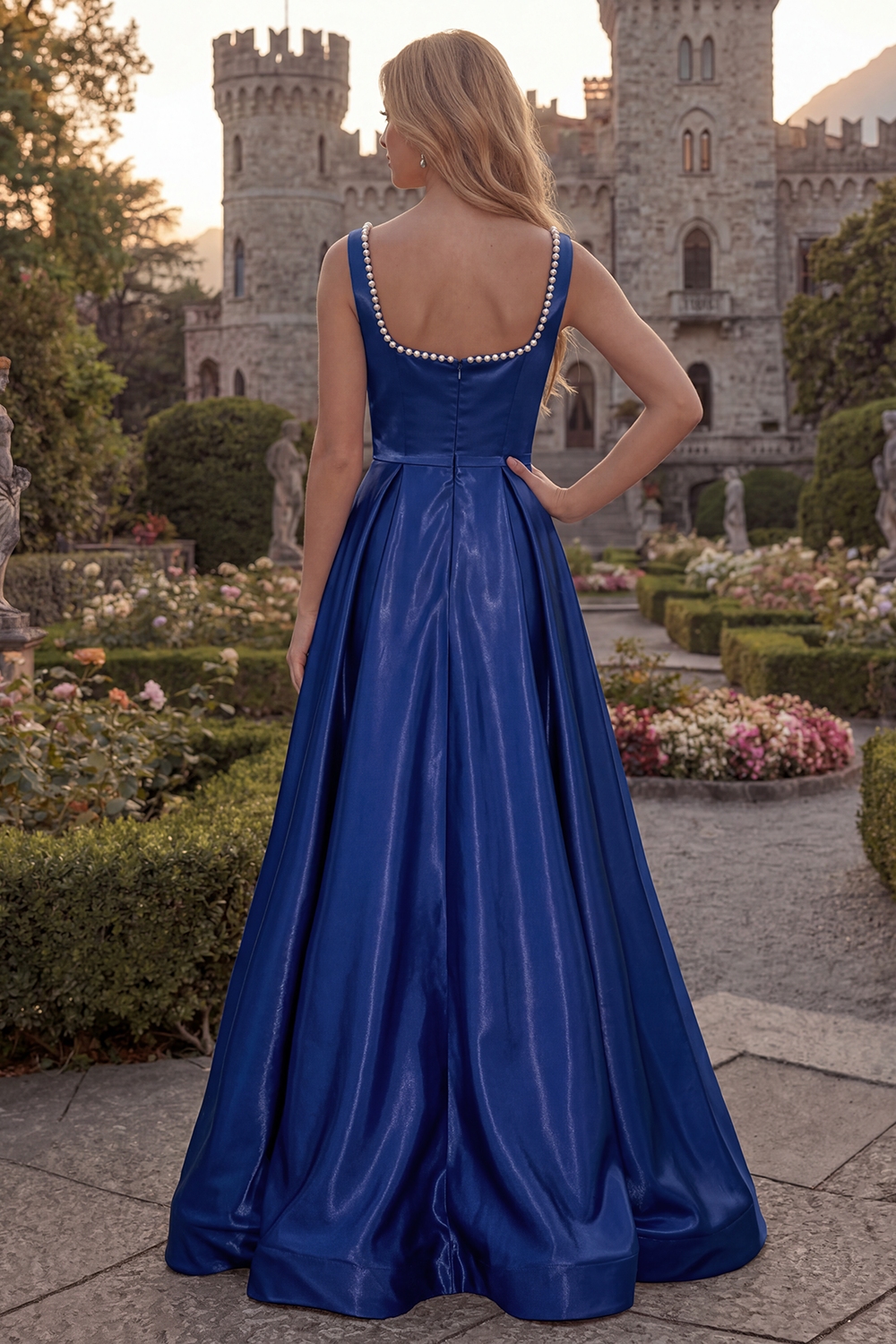 Simple Burgundy Square Neck A Line Long Prom Dress with Pearls