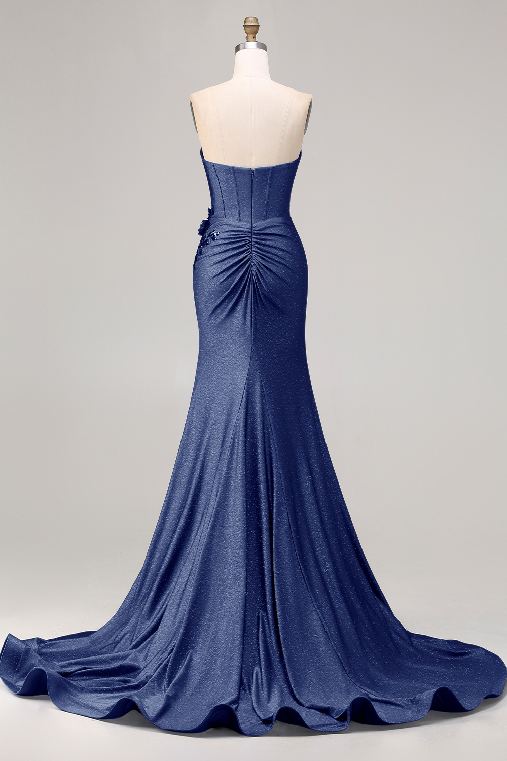 Sparkly Royal Blue Corset Satin Long Mermaid Prom Dress with Appliques