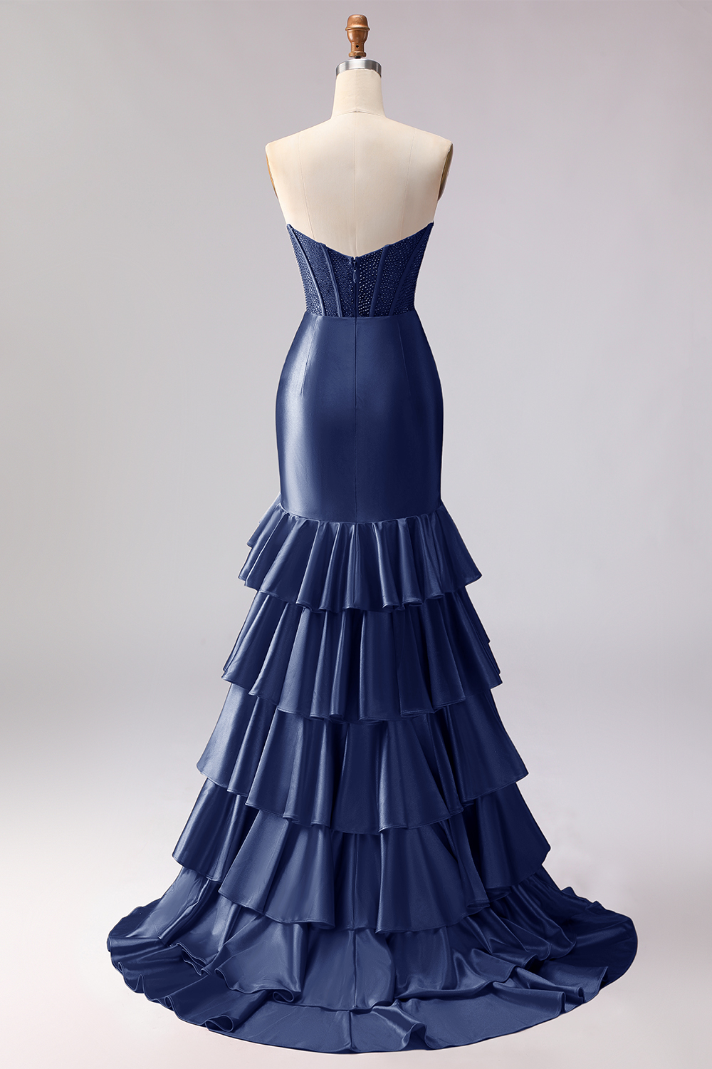 Sparkly Red Beaded Mermaid Sweetheart Ruffled Long Corset Prom Dress