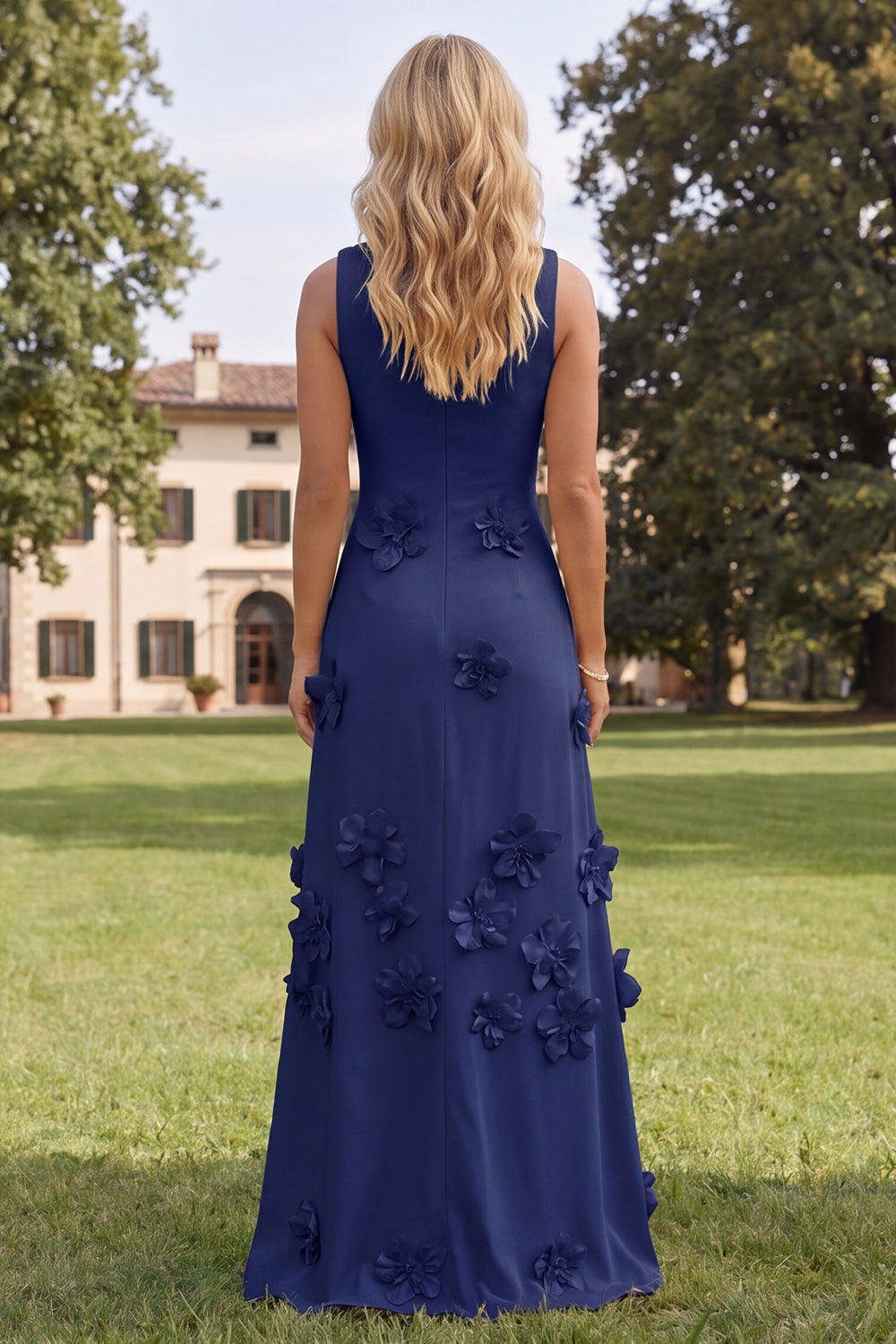 Floral Black Boat Neck A Line Maxi Formal Dress
