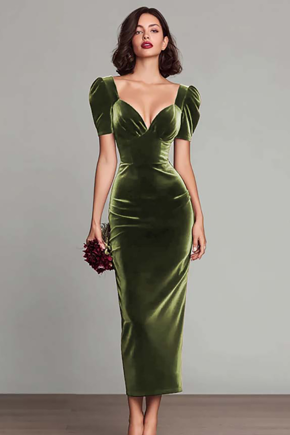 Elegant Burgundy Velvet Sheath Long Holiday Party Dress