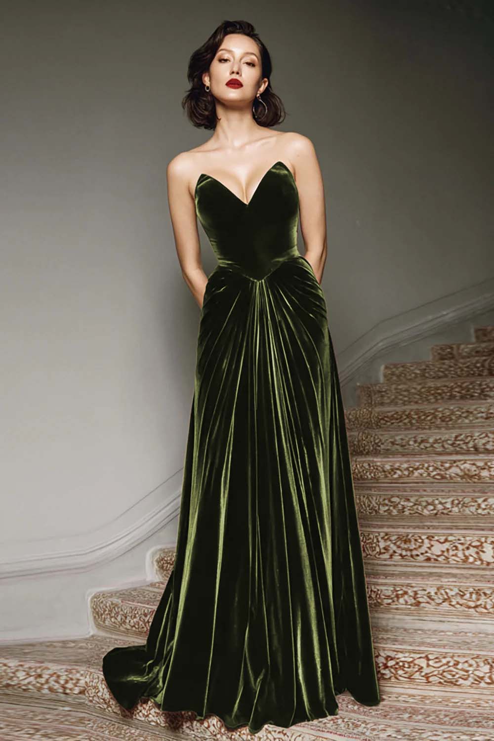 Burgundy A-Line Sweetheart Maxi Velvet Formal Dress