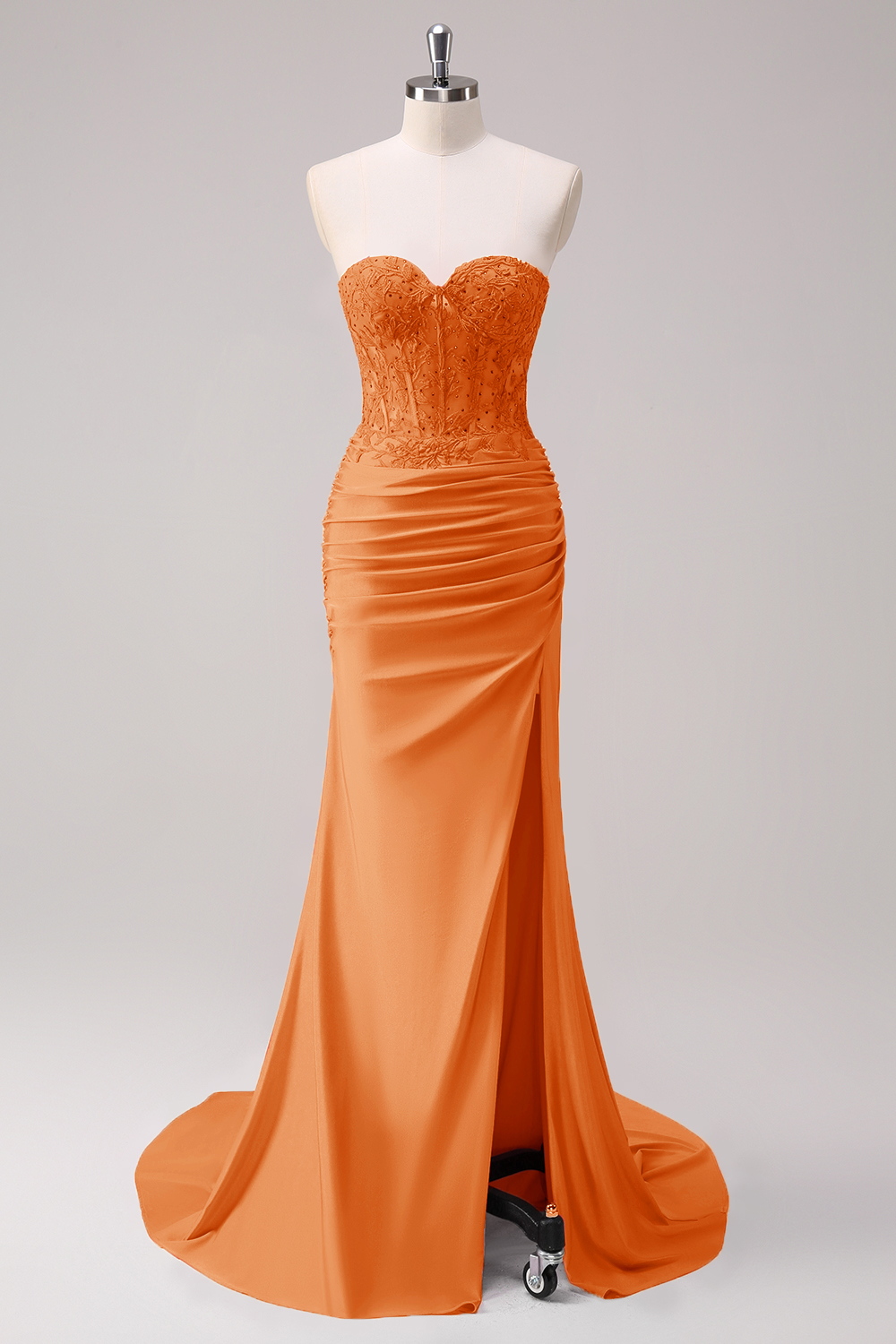 Fuchsia Sweetheart Mermaid Satin Long Corset Prom Dress with Appliques