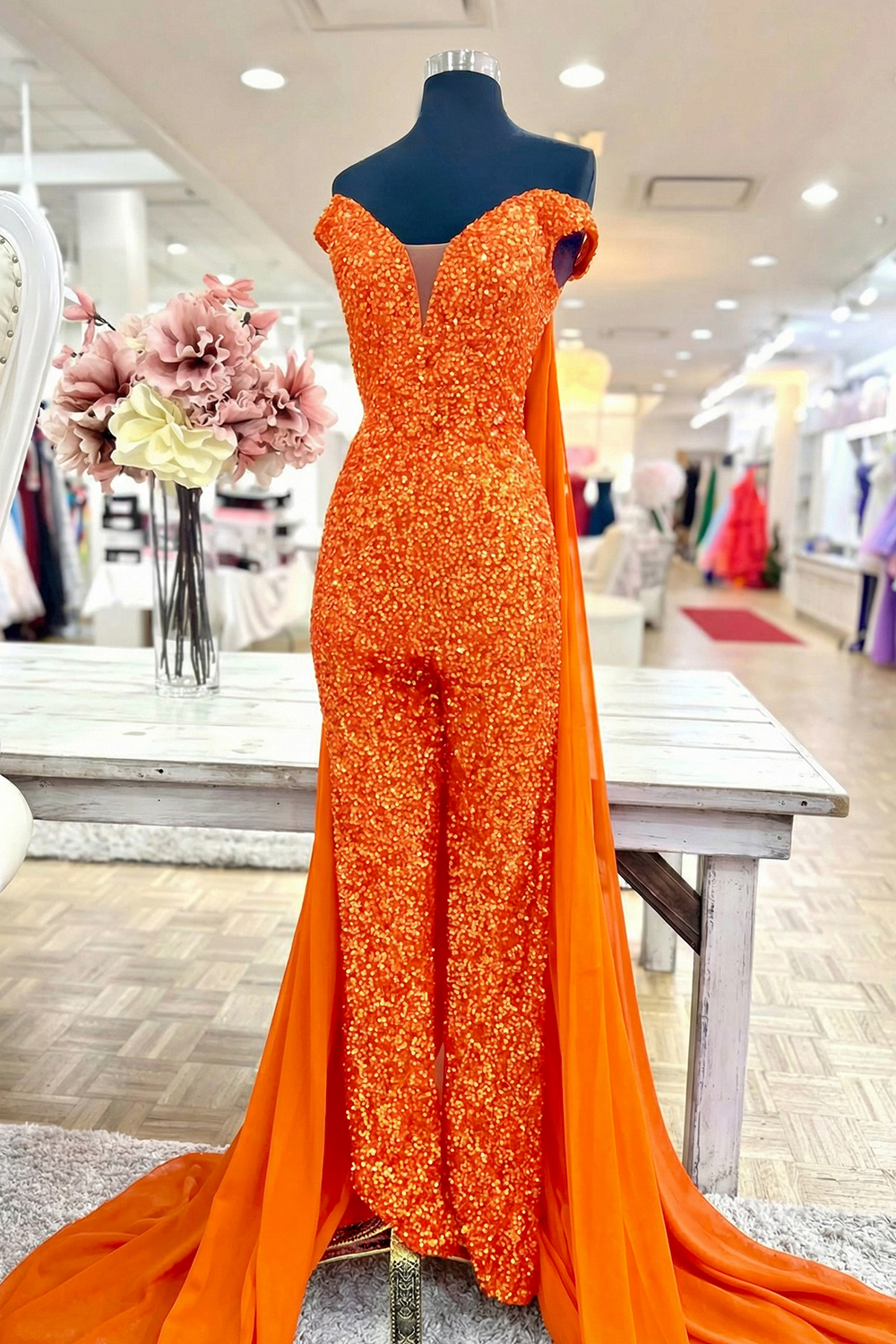 Sparkly Royal Blue Long Sequins Homecoming Jumpsuits with Cape