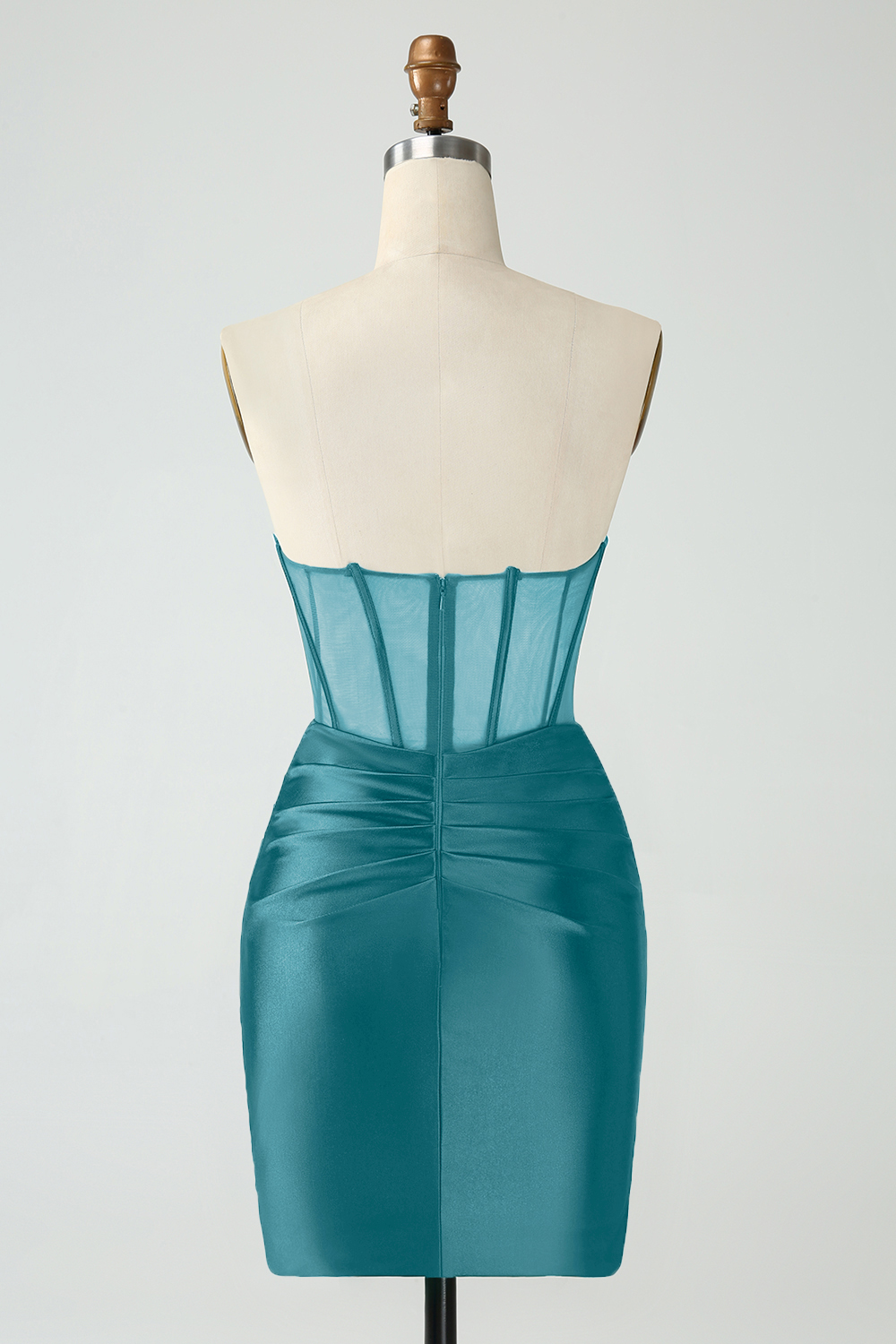 Dark Green Strapless Bodycon Satin Ruched Corset Short Homecoming Dress 