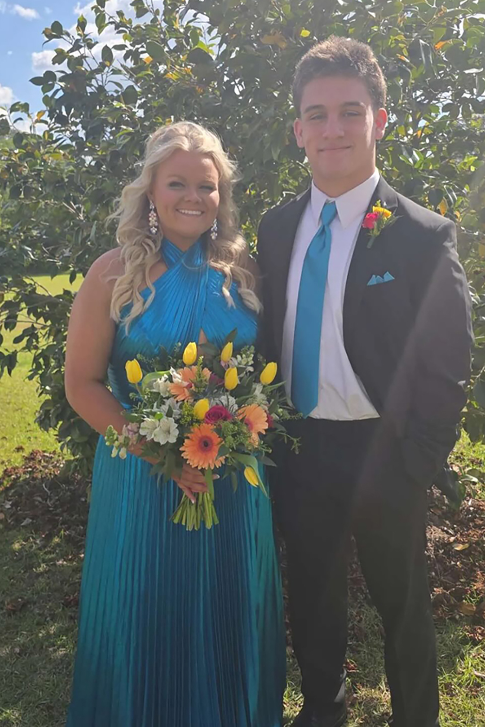 Metallic Blush Halter Neck A-Line Pleated Long Prom Dress with Slit