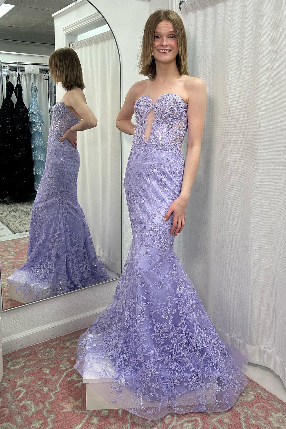 Lilac Sweetheart Mermaid Long Corset Prom Dress with Appliques