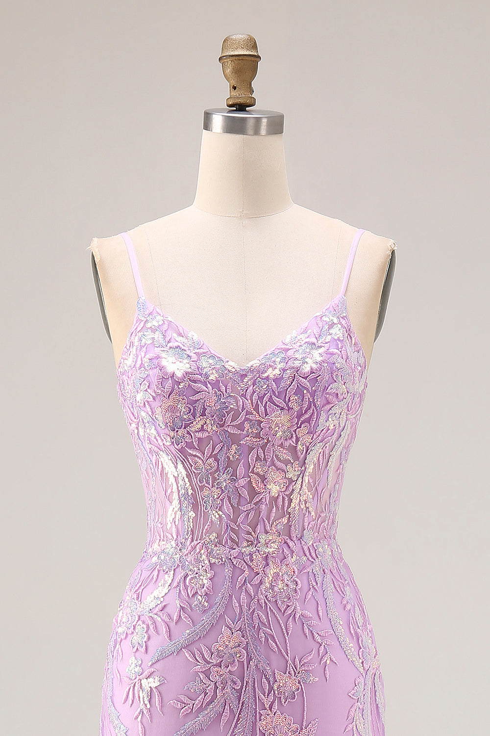 Sparkly Purple Mermaid Lace Long Floral Prom Dress