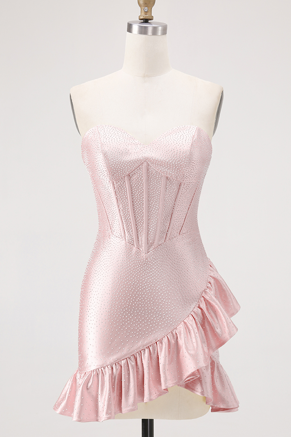 Sparkly Pink Bodycon Short Corset Homecoming Dress with Beading