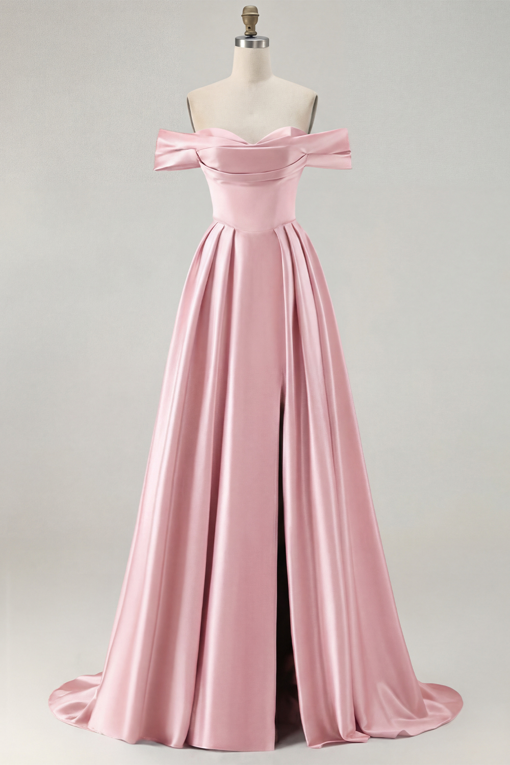 Blue A Line Off the Shoulder Long Satin Prom Dress with Slit