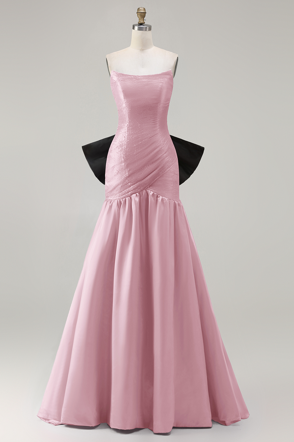Fuchsia Satin Strapless Long Mermaid Prom Dress with Bow