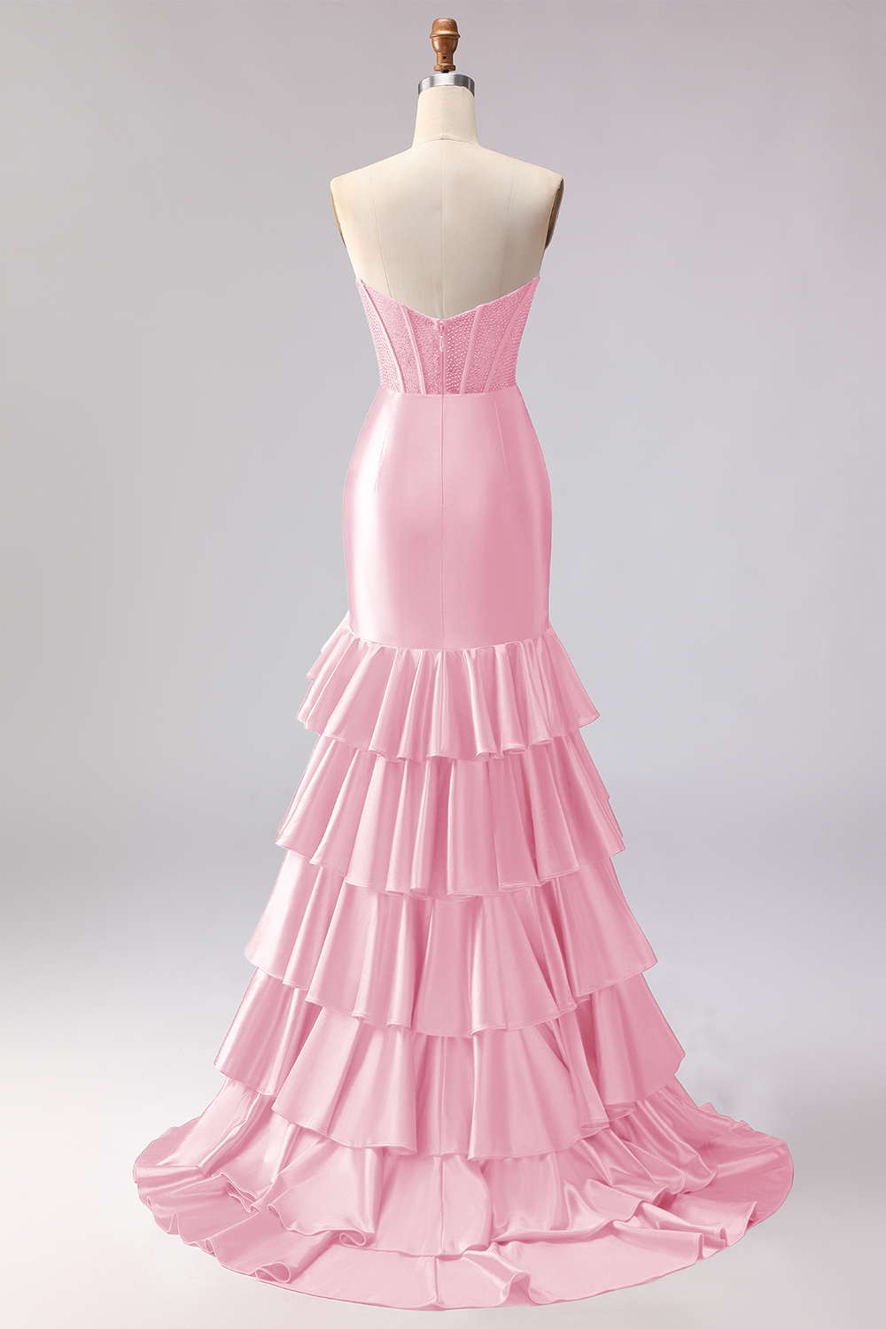 Sparkly Red Beaded Mermaid Sweetheart Ruffled Long Corset Prom Dress